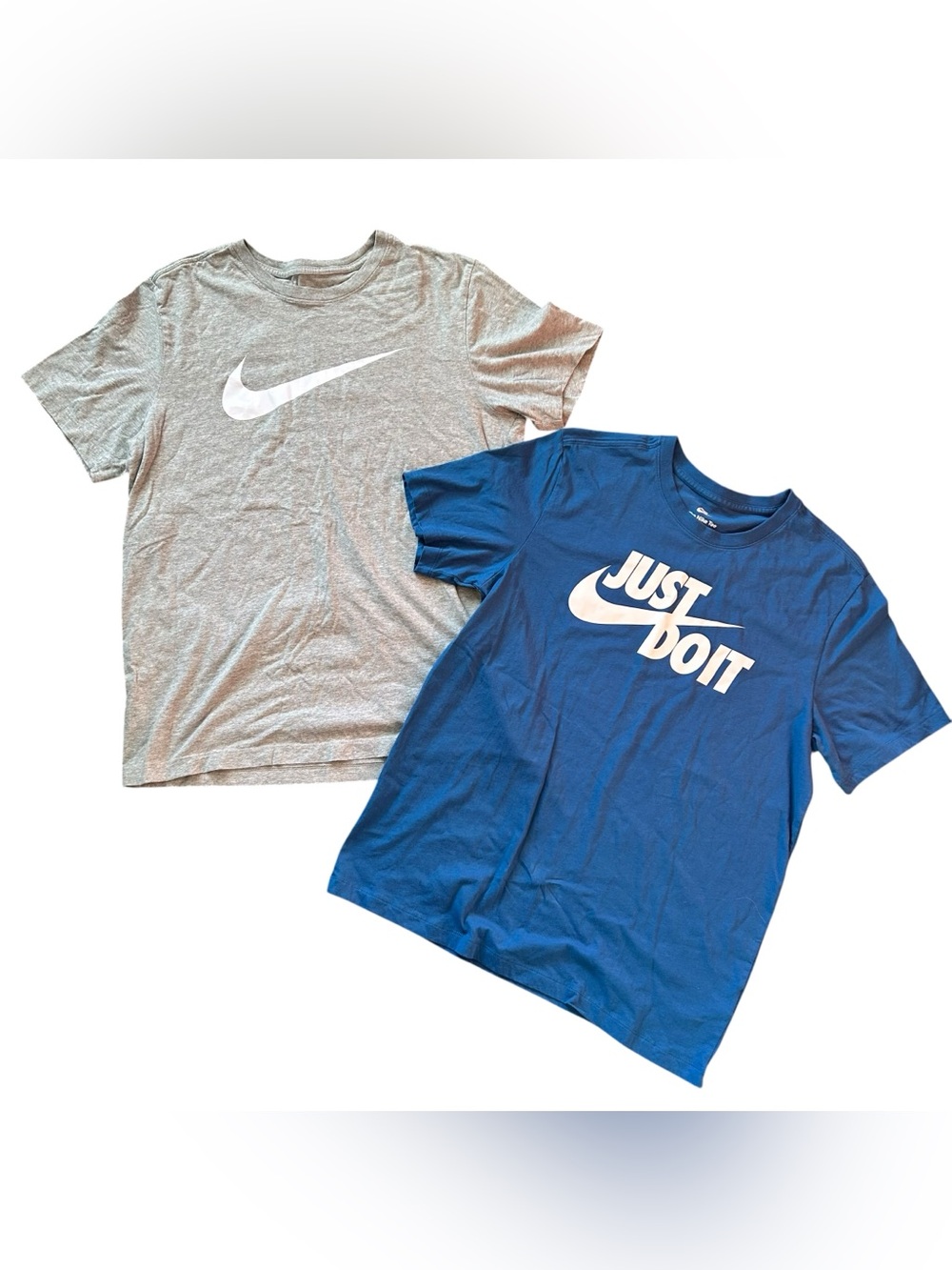 Nike Men’s Large Short Sleeve Tshirts (Lot of 2) Grey Blue, Just Do It, Swoosh